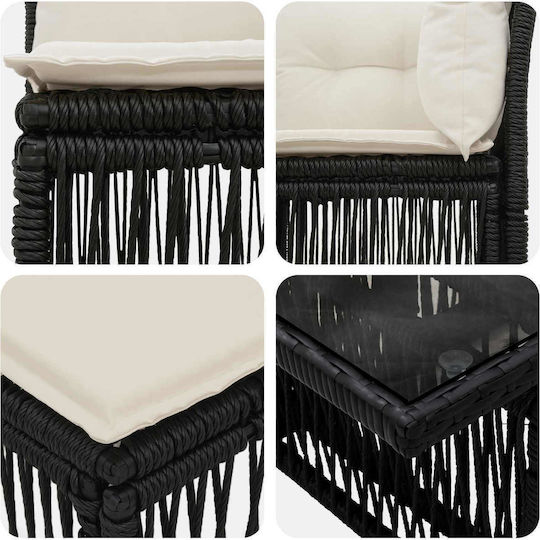 vidaXL Garten- und Outdoor-Möbelsets Wohnzimmer Typsatz 4 Stück Schwarz mit Kissen