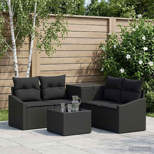 Set Camera De Zi Exterior 6 Piese Negru Cu Perne