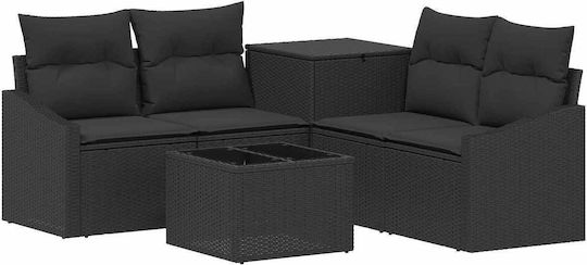 Set Camera De Zi Exterior 6 Piese Negru Cu Perne