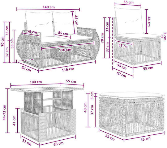 Garten- und Outdoor-Möbelsets Wohnzimmer Typsatz 11 Stück Schwarz mit Kissen