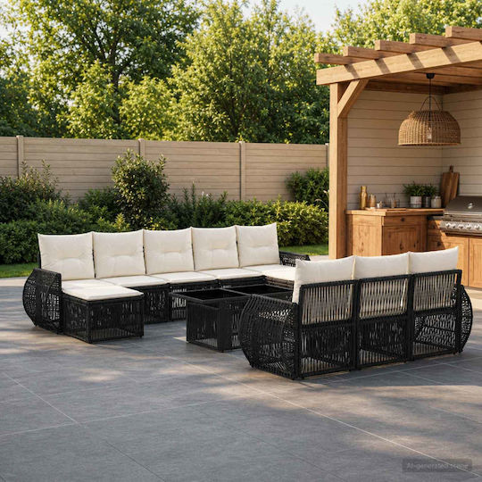 Garten- und Outdoor-Möbelsets Wohnzimmer Typsatz 11 Stück Schwarz mit Kissen