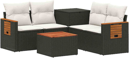 Living Room Outdoor Furniture Set 6 Pieces Black and Cream White with Pillows