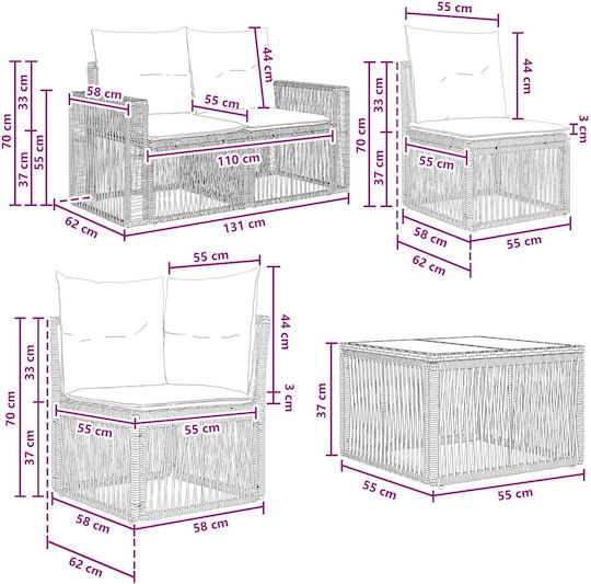 Garten- und Outdoor-Möbelsets Wohnzimmer Typsatz 8 Stück Schwarz mit Kissen