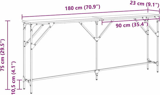Κονσόλα από Ξύλο & Μέταλλο Παλιό Ξύλο Μ180xΠ23xΥ75εκ.
