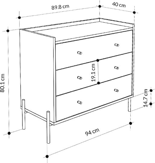 Συρταριέρα Κρεβατοκάμαρας Ξύλινη Malta Sapphire Oak 94x40x80.1εκ.