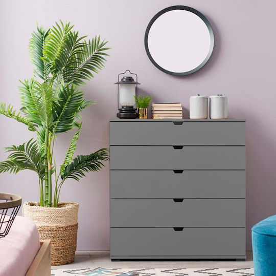 Comodă Dormitor Din Lemn Duero 5F 90 Cu 5 Sertare Gri Grafit 90x40x95cm