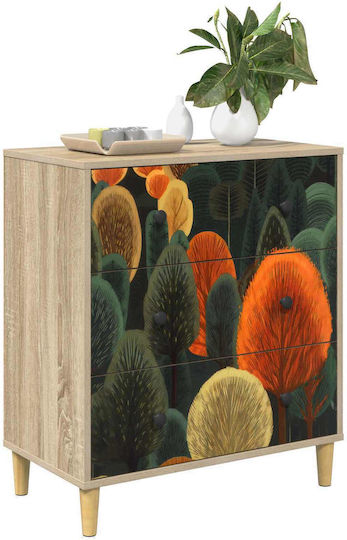 Comodă Dormitor Din Lemn Zaandam Cu 3 Sertare Model Pădure 66x36.5x75cm