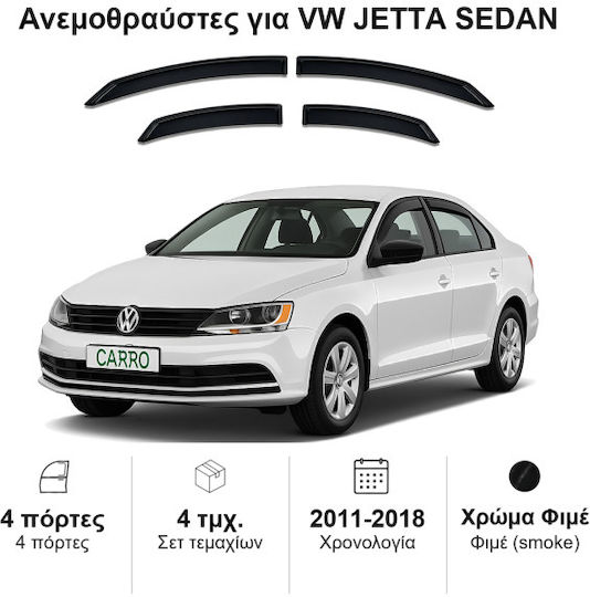Heko Set of Windbreakers Front and Rear Car Dark Fime for Volkswagen Jetta 4pcs
