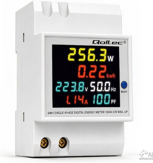 Qoltec 6-in-1 Einphasiges Digital Energieverbrauchs-Messgerät Din-Schiene Montage 230 V 100 A LCD Ct 3p