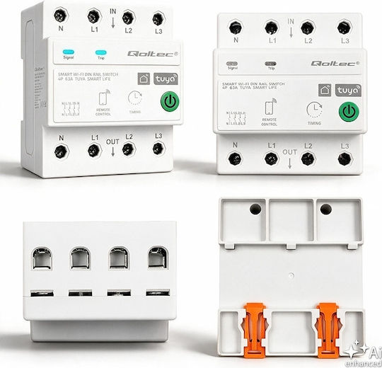 Qoltec 63 A Dreiphasen-Relais DIN-Schiene 3p+n Timer Wi-Fi Tuya Smart Life Amazon Alexa 4p
