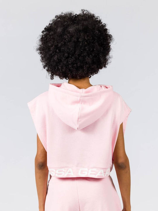 Women's Crop Top Cotton Hooded Pink
