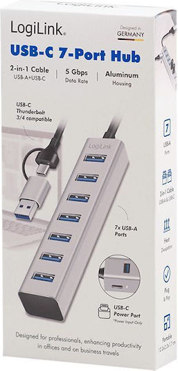 LogiLink USB Hub 7 Ports USB 3.0 with USB-A Connection Silver