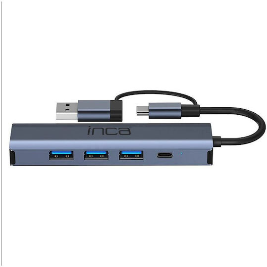 Inca Hub 5 Θυρών με σύνδεση USB-A / USB-C / Ethernet Γκρι