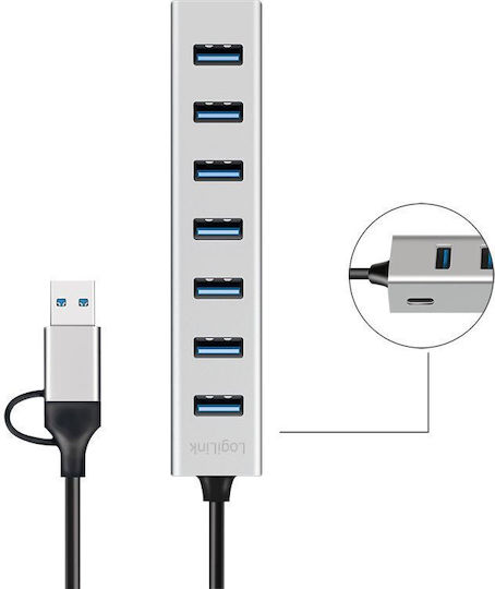 LogiLink USB Hub 7 Ports USB 3.0 with USB-A Connection Silver