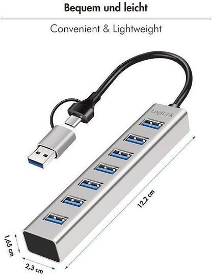 LogiLink USB Hub 7 Ports USB 3.0 with USB-A Connection Silver