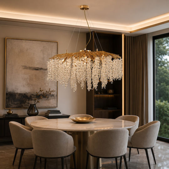 Artekko Hanging Ceiling Light Transparent with Crystals for G9 Socket 80x80cm