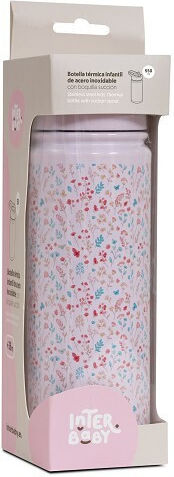 Interbaby Flowers Ανοξείδωτο Παιδικό Παγούρι Θερμός με Καλαμάκι Ροζ 500ml