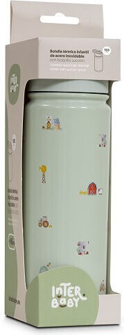 Interbaby Farm Stainless Steel Kids Water Bottle Thermos with Straw Green 500ml