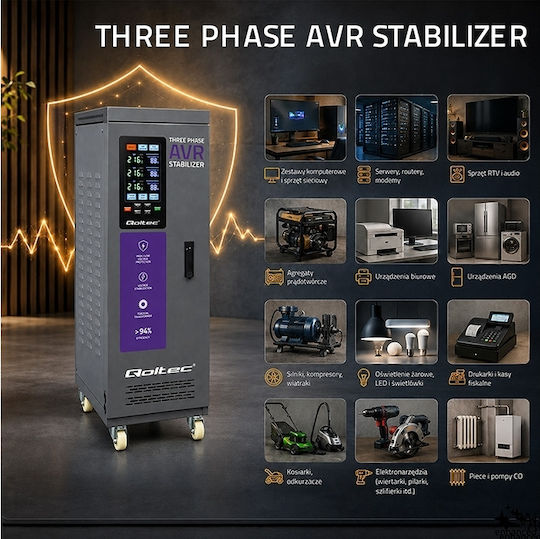 Three-phase Voltage Stabilizer Qoltec Avr Multiprotection 40 Kva Accuracy ± 3% Three-phase Servomotor Lcd Screen