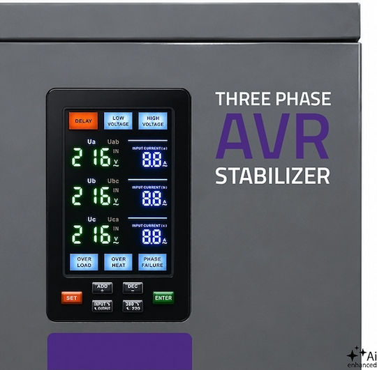 Трифазен Регулатор на Напрежение Qoltec Avr Multiprotection 30 Kva Точност ± 3% Трифазен Серво Мотор Lcd Екран