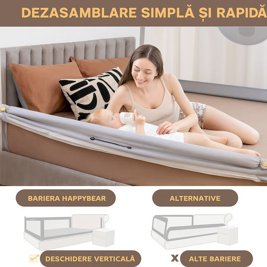 Happikid Xxl 180 Cm Bară de protecție pentru pat glisantă Ursuleț pentru bebeluși înălțime reglabilă 68-98 Cm