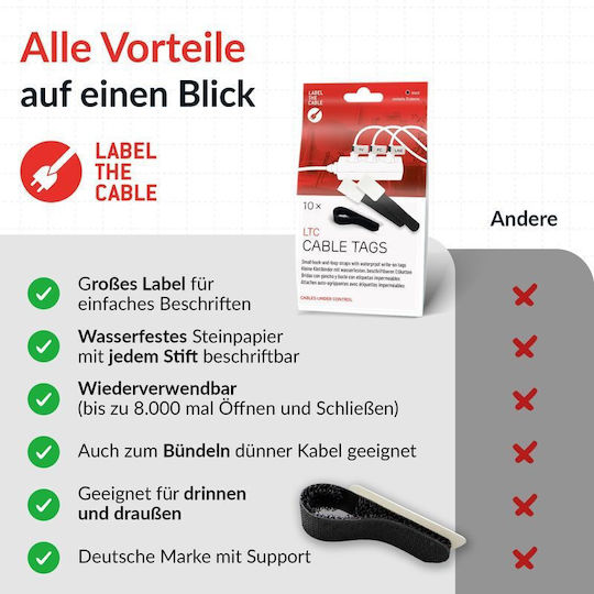 LTC Audio Velcro Kabelbinder in Schwarz Farbe (10 Stück)