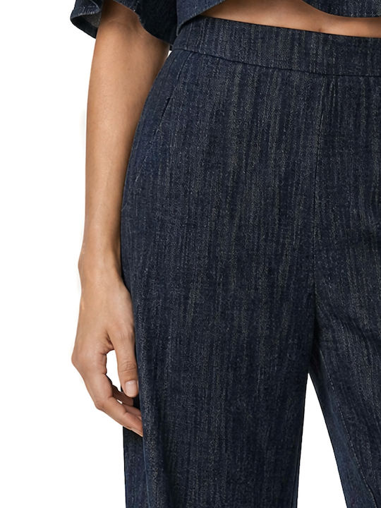 Damen Hochbund Stoffhose mit Gummiband Blau