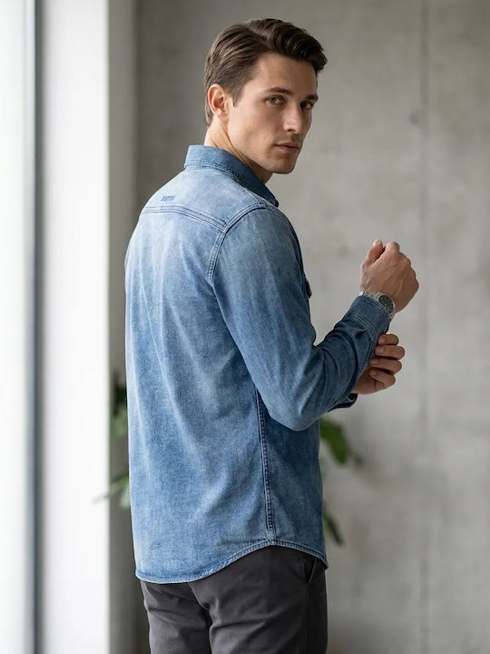 Long Sleeve Overshirt in Regular Fit Blue