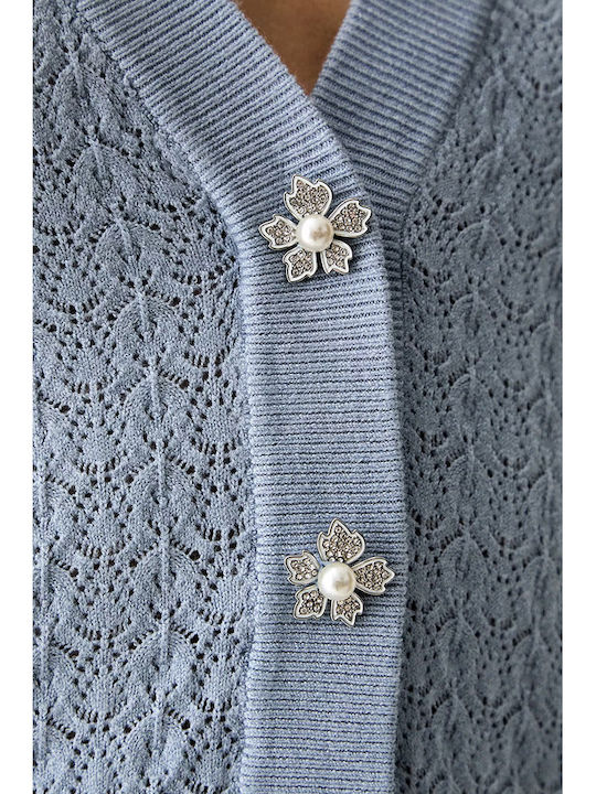 Kurze Gestrickte Damen Strickjacke Hellblau