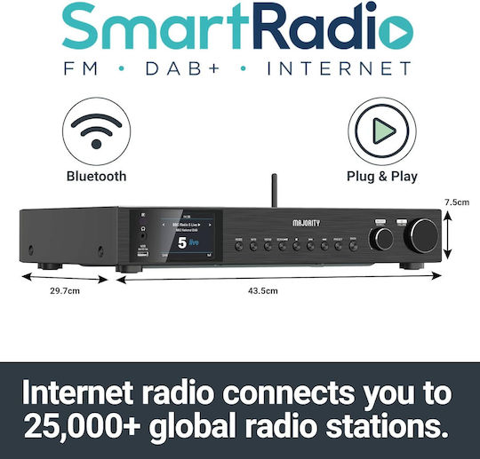 Majority Radio Fitzwilliam 2 Wifi Bt Usb Fm Lineout Display Black