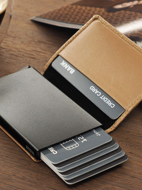 Δερμάτινο Ανδρικό Πορτοφόλι Καρτών με RFID Μπεζ