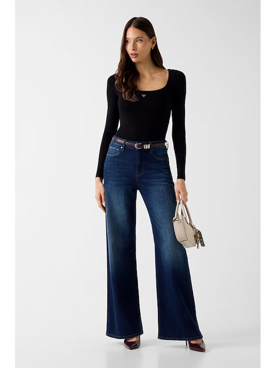 W6yp21k4356-jblk Guess Ls Square Nk Larissa Body Γυναικείο Κορμάκι Μαύρο