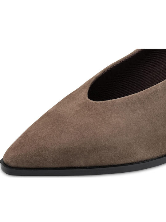 Pantofi cu Toc din Piele cu Toc Joasă Maro