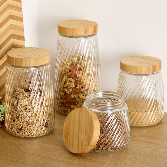 5Five Striva Glass Transparent Jar for Sugar Coffee Cereals with Lid 1700ml