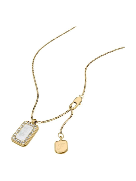 Fossil Necklace from Gold Plated Steel with Pearls & Zircon