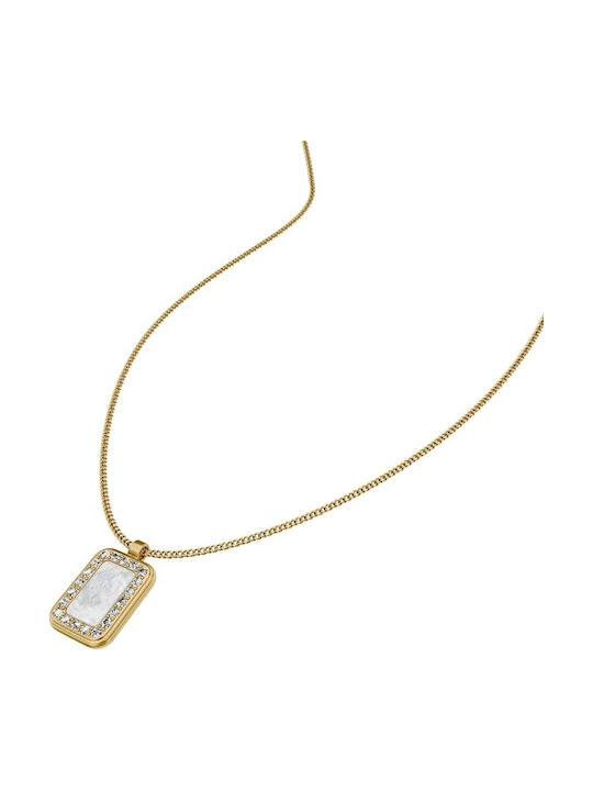 Fossil Necklace from Gold Plated Steel with Pearls & Zircon