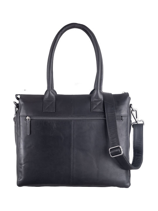 Leder Damen Schultertasche Schwarz