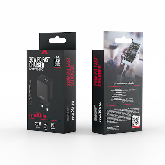 Maxlife Φορτιστής Χωρίς Καλώδιο με Θύρα USB-C 20W Power Delivery Λευκός (MXTC-13-20C)