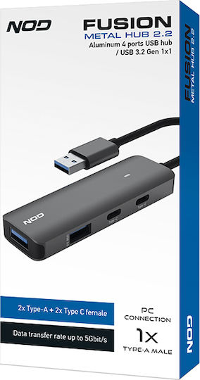 NOD Fusion Metal Hub 2.2 Hub 4 Θυρών USB 3.2 με σύνδεση USB-A Γκρι