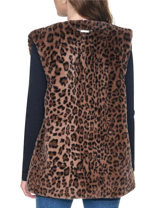 DKNY Women's Winter Jacket Leopard Woodsmoke