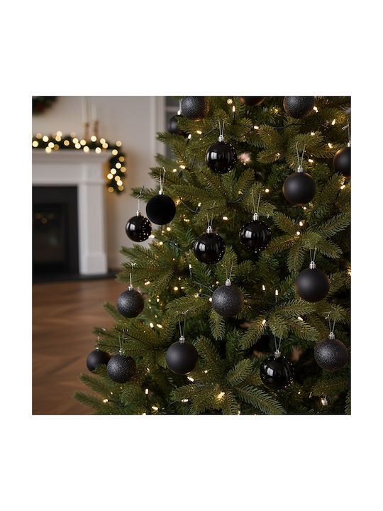 Set 16 Stoffartige Schwarze Kugel Ornamente mit Glitzer