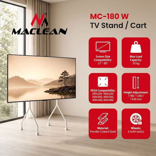 Maclean Energy MC-180 W Floor TV Mount up to 80" and 50kg White