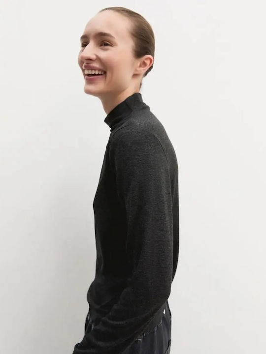 Damen Langärmeliges Rollkragenpullover Dunkelgrau