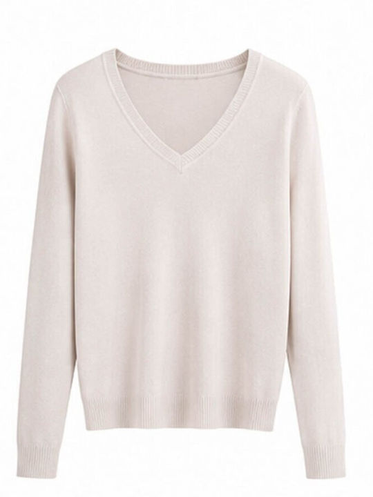 Women's Blouse Long Sleeve with V-Neckline Beige