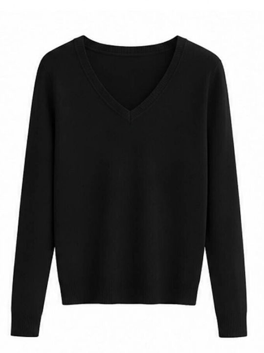 Women's Long Sleeve Blouse with V-Neck Black
