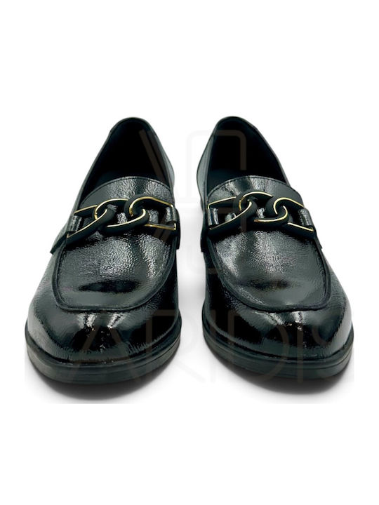 Loafer-Pumps aus Leder mit niedrigem Absatz SCHWARZES LACKLEDER