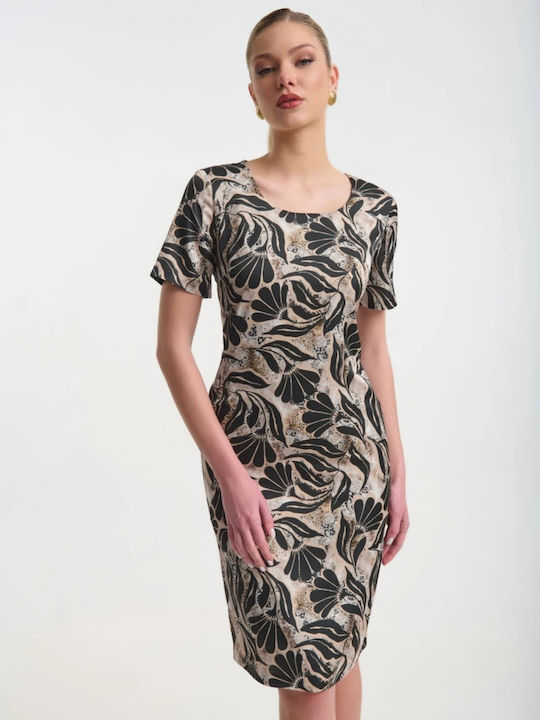 Sommer Midi Damenkleid Kurzärmelig Schwarz