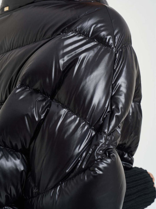 Woven Γυναικείο Puffer Μπουφάν για Χειμώνα Μαύρο