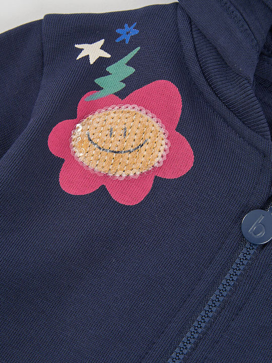 Fleece Kinder-Sweatshirt Strickjacke mit Kapuze Dunkelblau