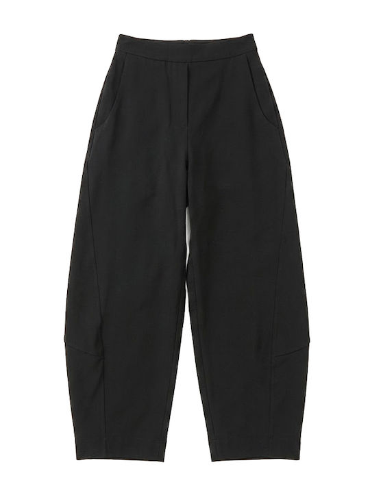 Damen Hochbund Stoffhose mit Gummiband Schwarz